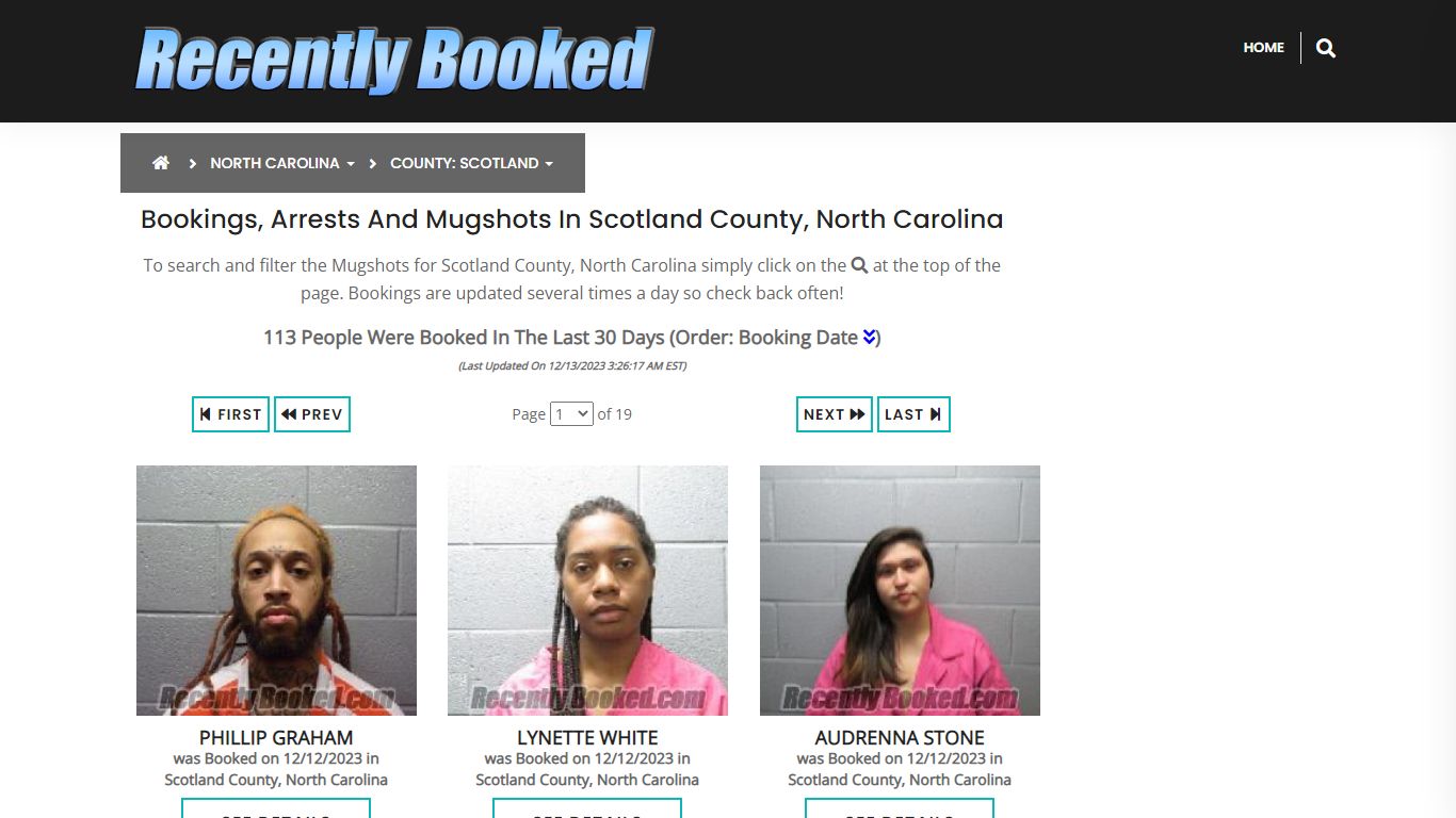 Bookings, Arrests and Mugshots in Scotland County, North Carolina
